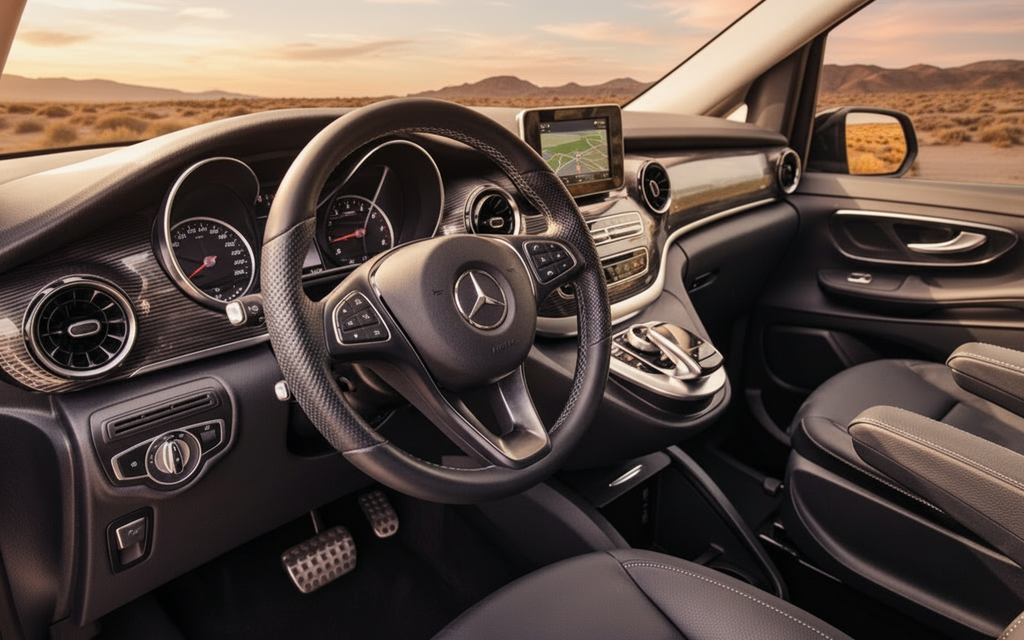 Mercedes V Class 2020 interior view showing trim – rental in Dubai