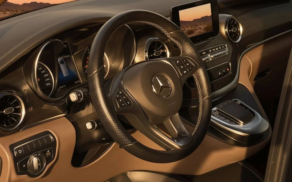 Mercedes V Class 2023 interior view showing trim – rental in Dubai