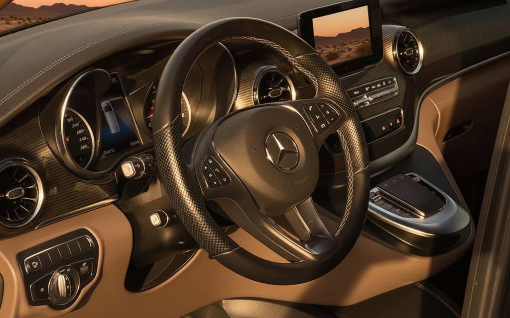 Mercedes V Class 2023 interior view showing trim – rental in Dubai