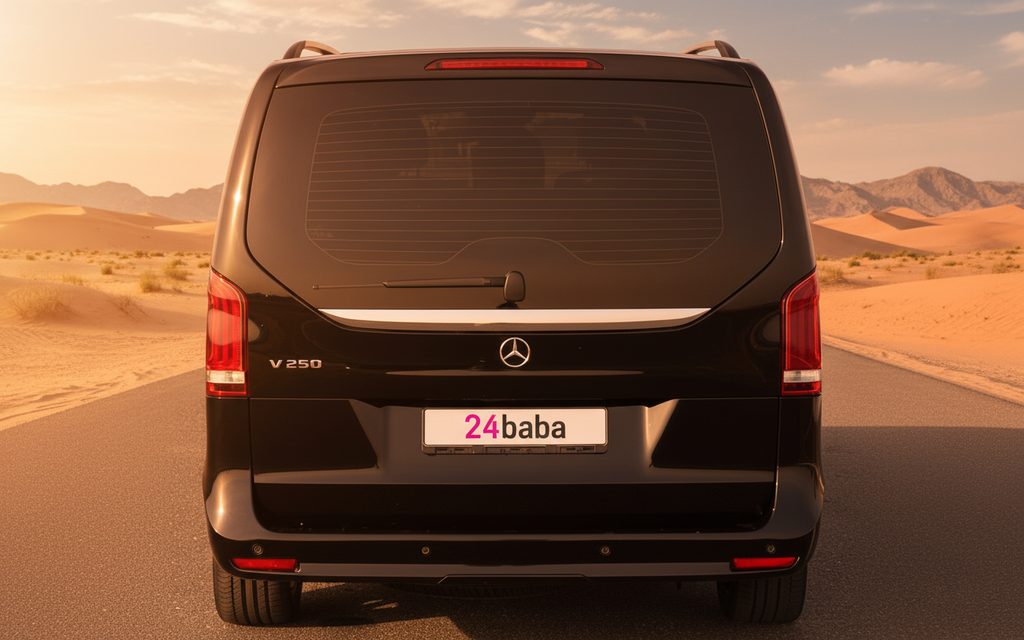 Mercedes V Class 2023 Black rear view showing taillights – rental in Dubai