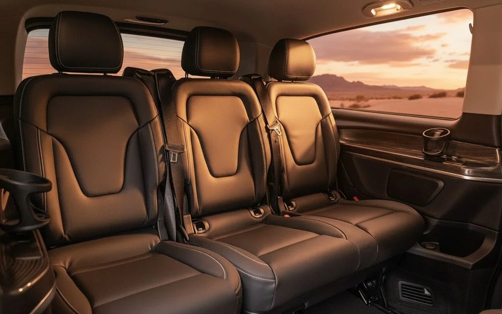 Mercedes V Class 2024 leather seats and cabin – rental in Dubai