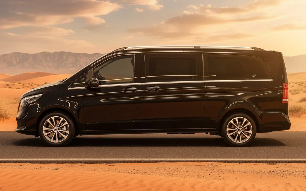 Mercedes V Class 2024 Black side profile – rental in Dubai