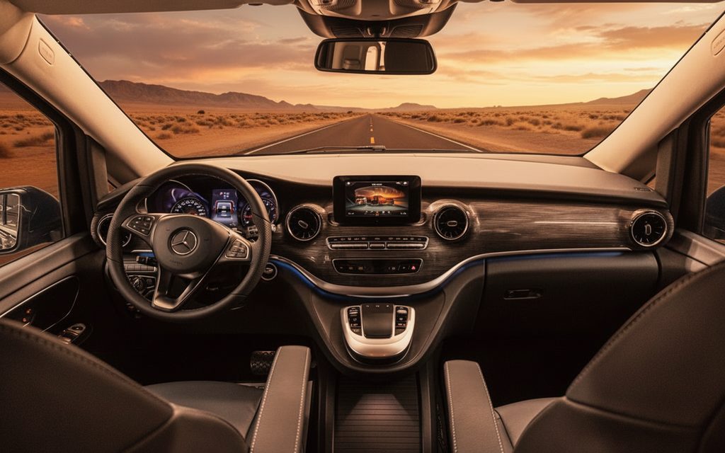 Mercedes V Class 2024 interior view showing trim – rental in Dubai