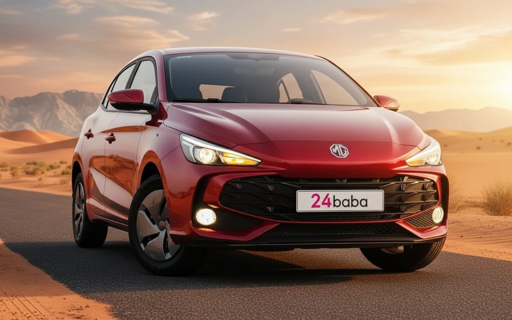 Mg 3 2025 Red front view with headlights – rental in Dubai