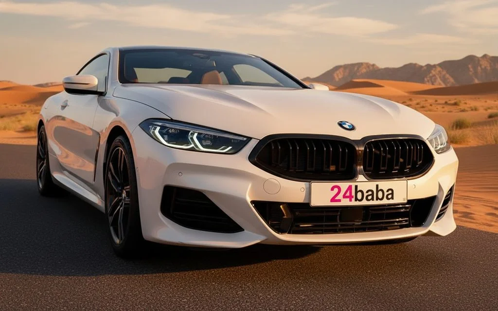 Bmw 840 2023 White front view with headlights – rental in Dubai
