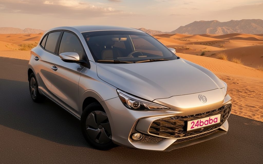 Mg 3 2024 Silver front view with headlights – rental in Dubai