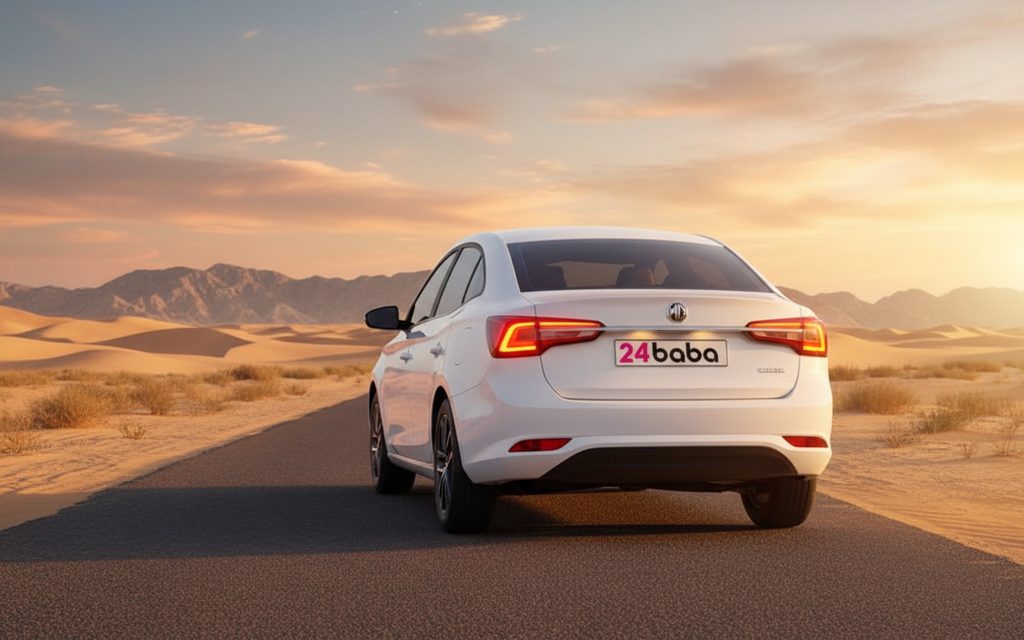 Mg 5 2025 White rear view showing taillights – rental in Dubai
