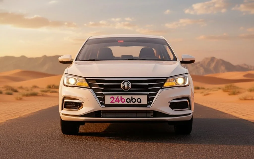 Mg 5 2025 White front view with headlights – rental in Dubai