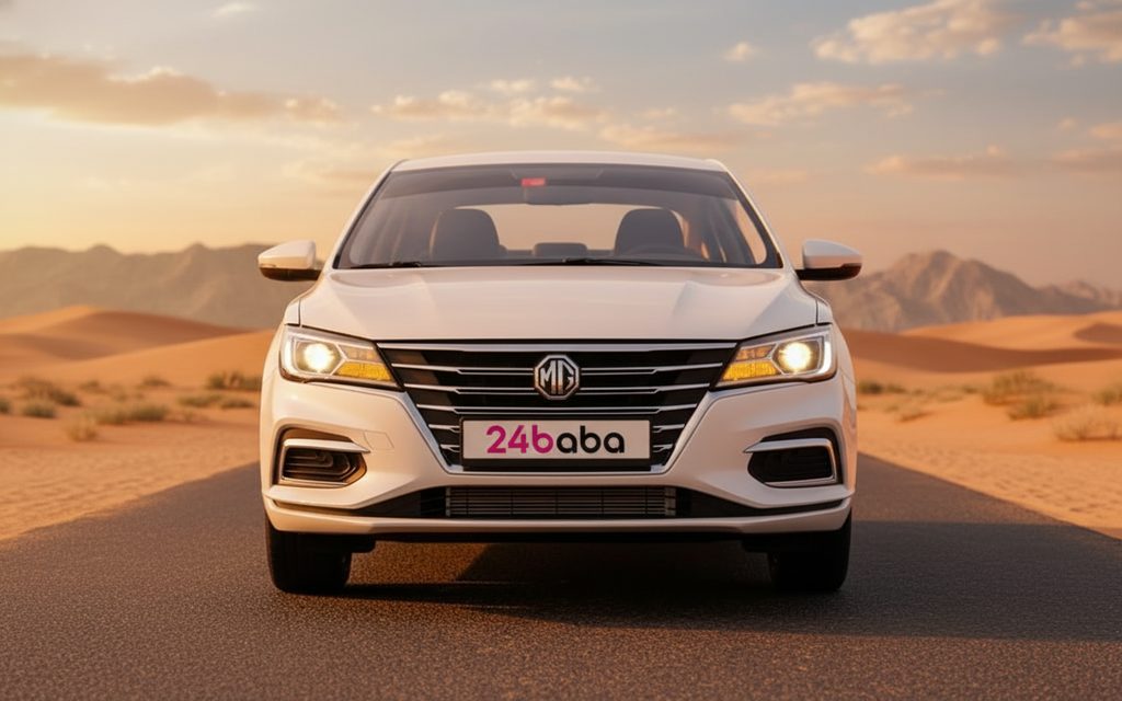Mg 5 2025 White front view with headlights – rental in Dubai