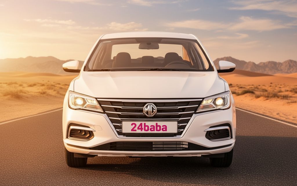 Mg 5 2025 White front view with headlights – rental in Dubai