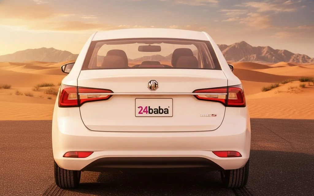 Mg 5 2025 White rear view showing taillights – rental in Dubai