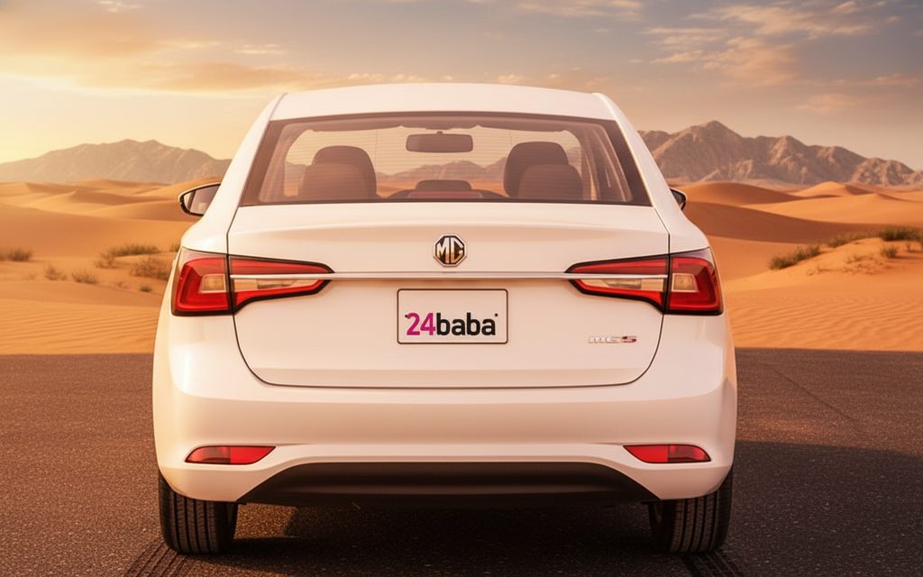 Mg 5 2025 White rear view showing taillights – rental in Dubai