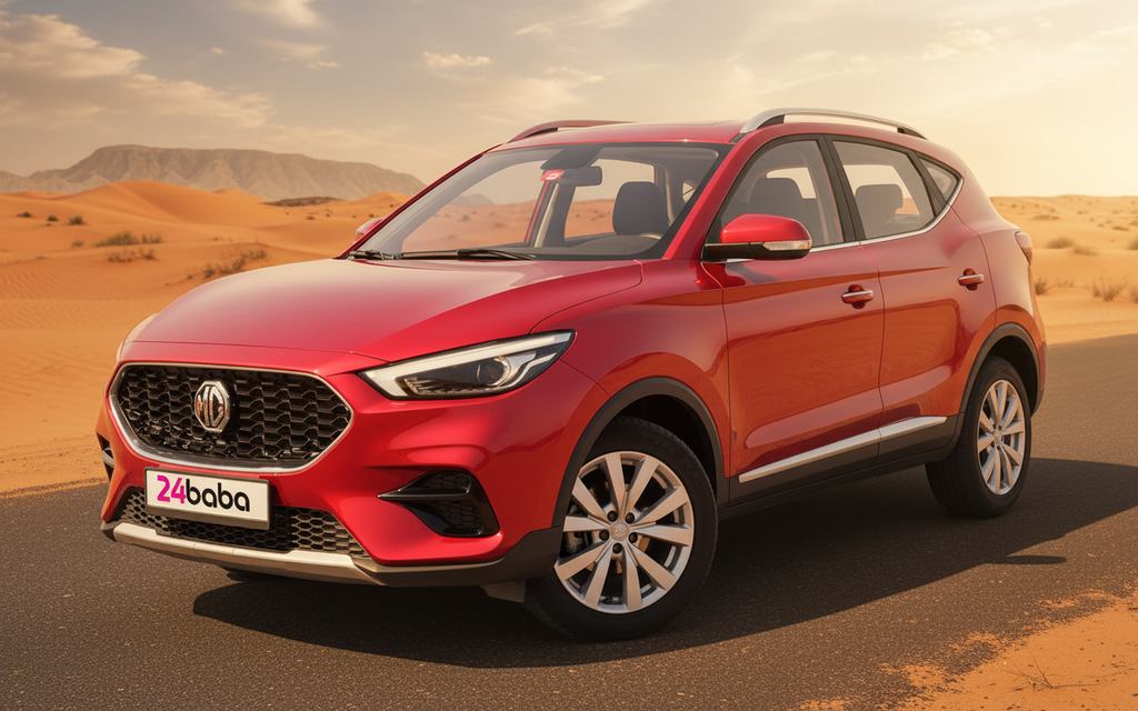 Mg Zs 2023 Red front view with headlights – rental in Dubai