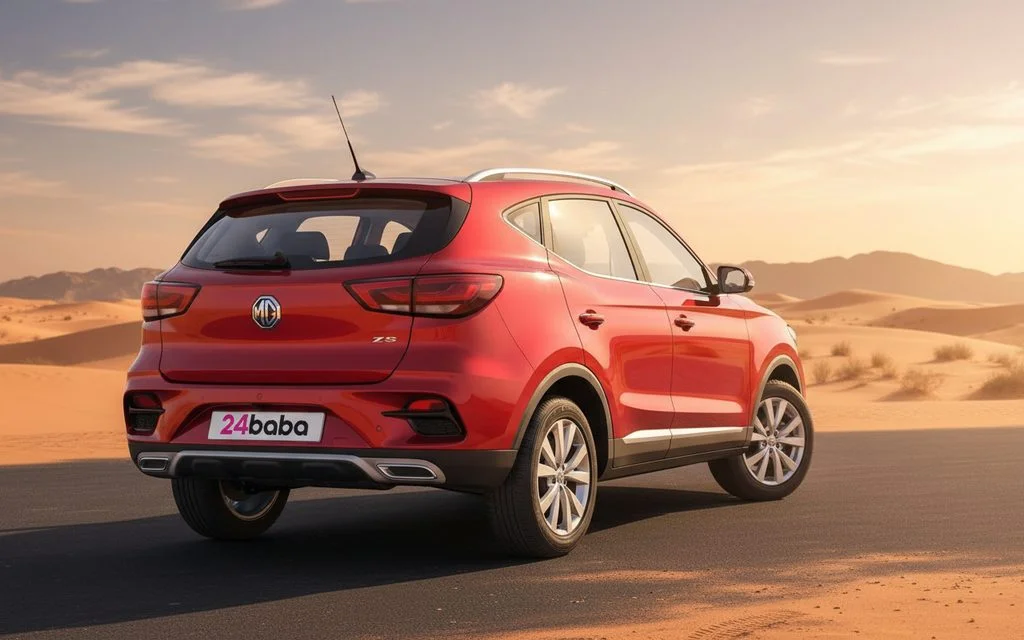 Mg Zs 2023 Red rear view showing taillights – rental in Dubai