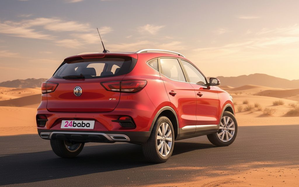 Mg Zs 2023 Red rear view showing taillights – rental in Dubai