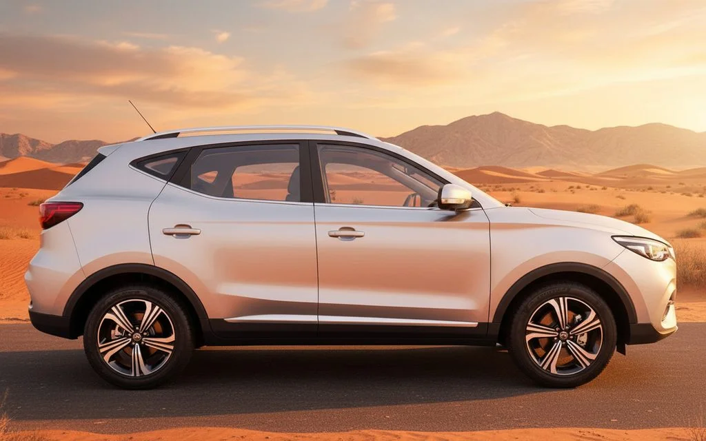 Mg Zs 2025 Silver side profile – rental in Dubai