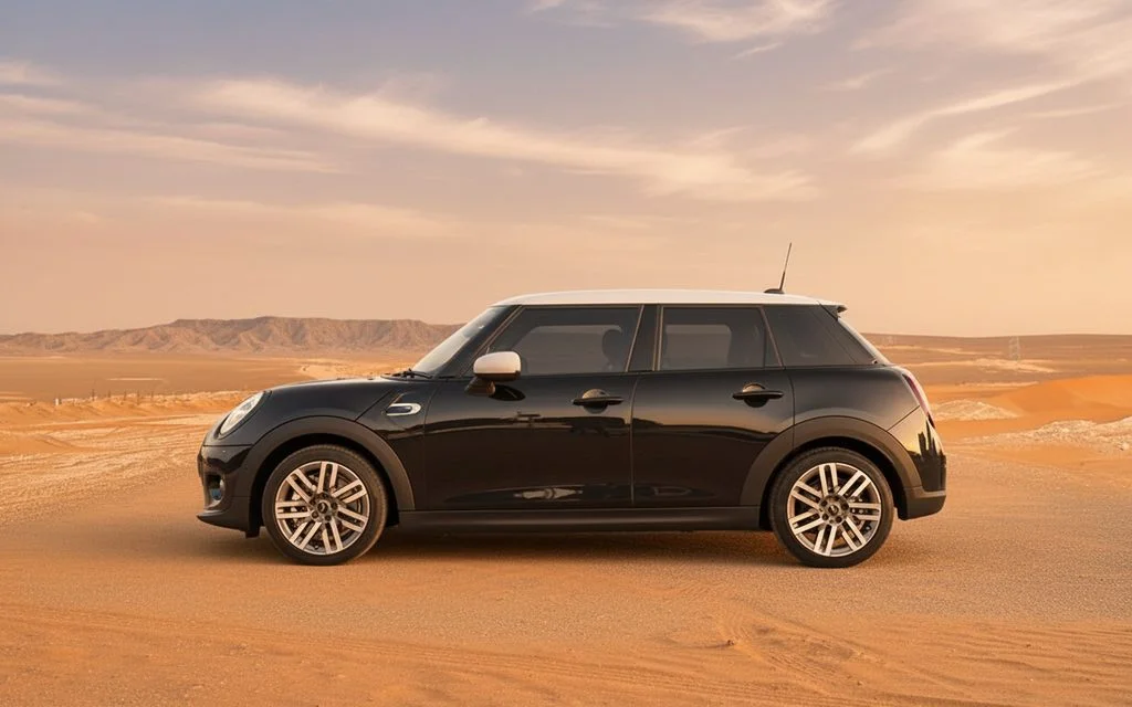 Mini Cooper 2025 Black side profile – rental in Dubai