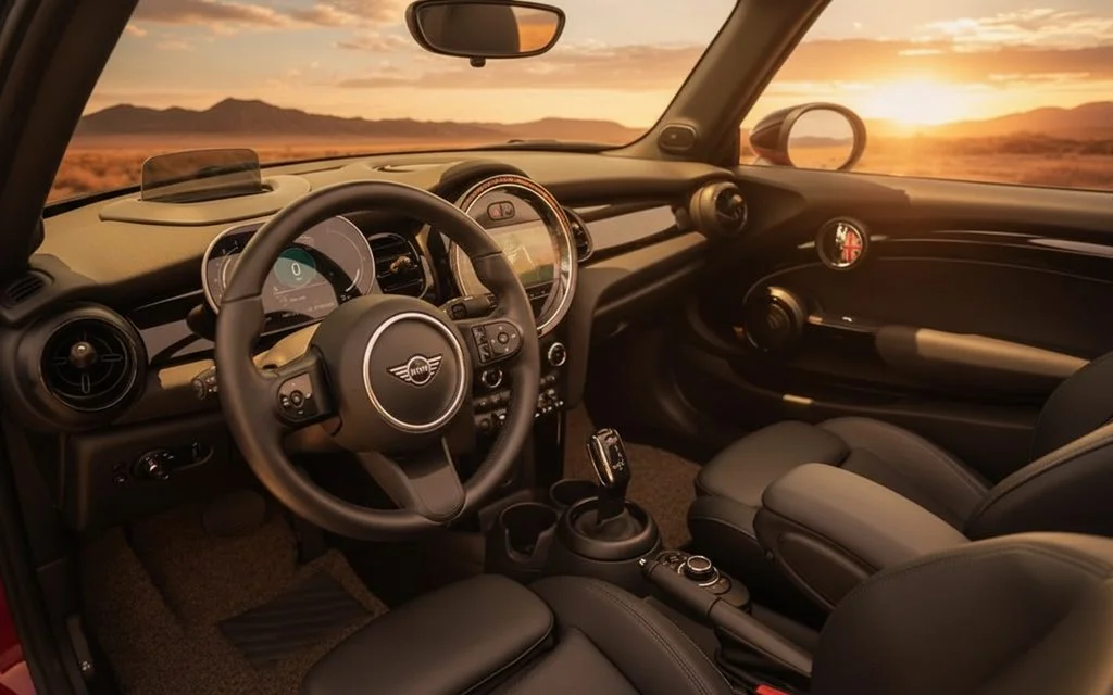 Mini Cooper 2023 leather seats and cabin – rental in Dubai