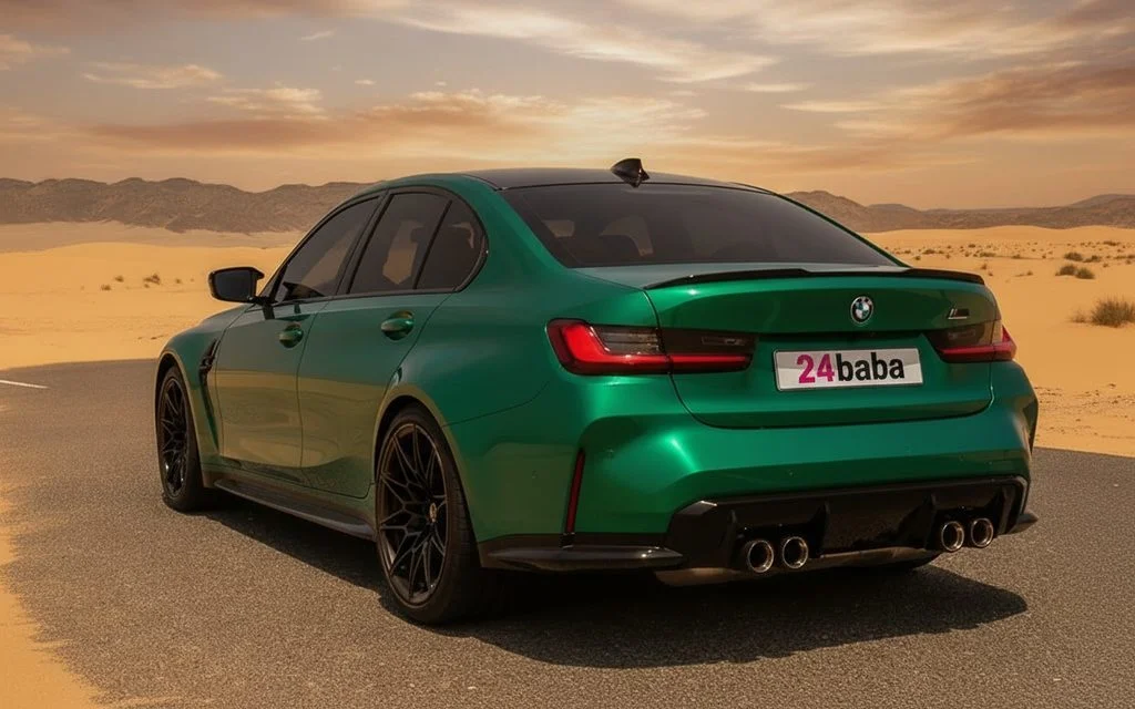 Bmw M3 2022 Green rear view showing taillights – rental in Dubai