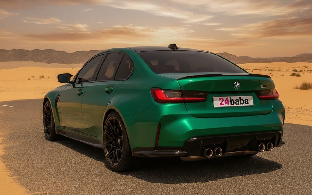 Bmw M3 2022 Green rear view showing taillights – rental in Dubai