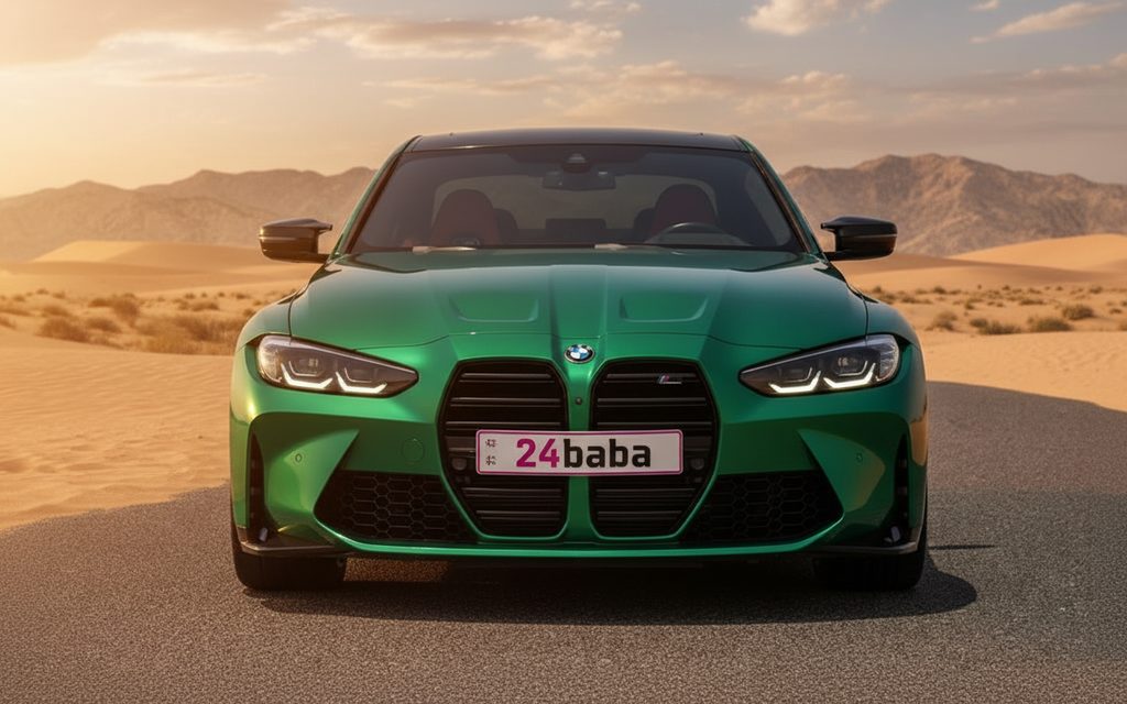 Bmw M3 2022 Green front view with headlights – rental in Dubai