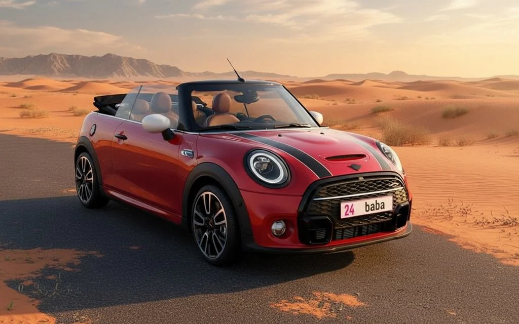 Mini Cooper 2023 Red front view with headlights – rental in Dubai