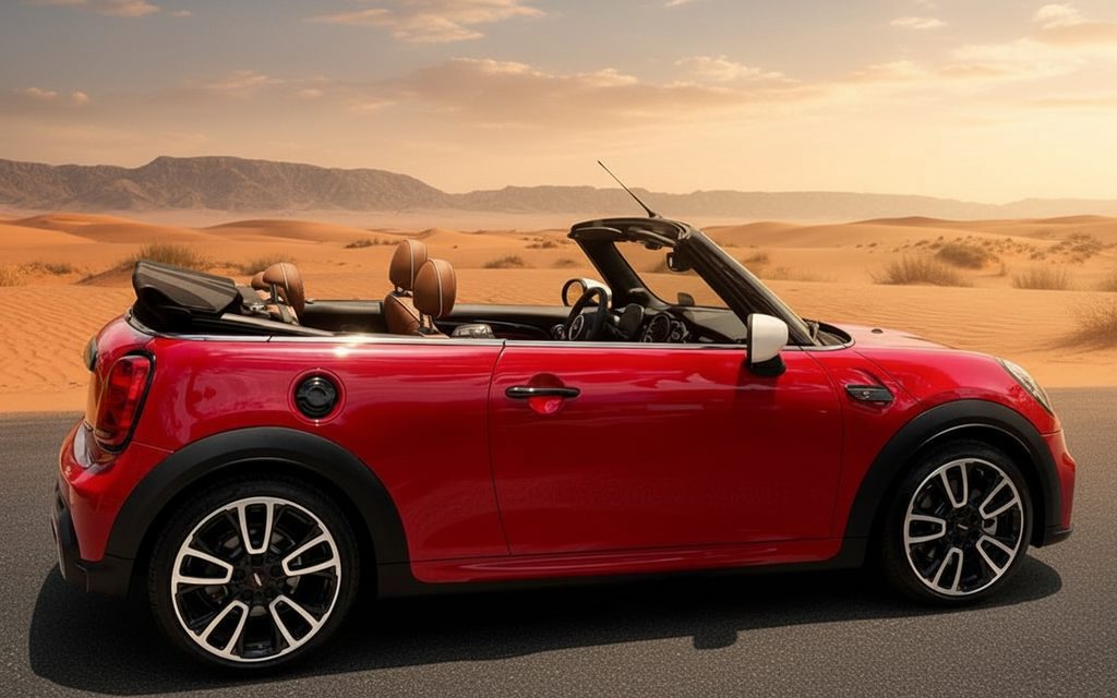 Mini Cooper 2023 Red side profile – rental in Dubai