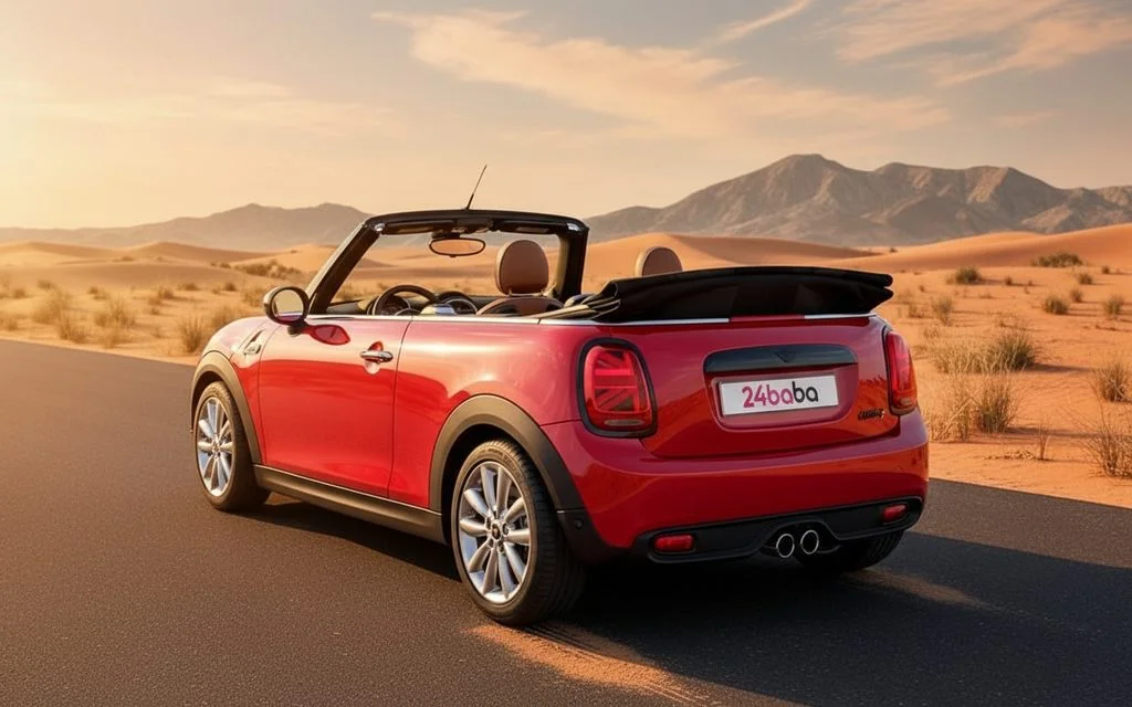 Mini Cooper 2023 Red rear view showing taillights – rental in Dubai