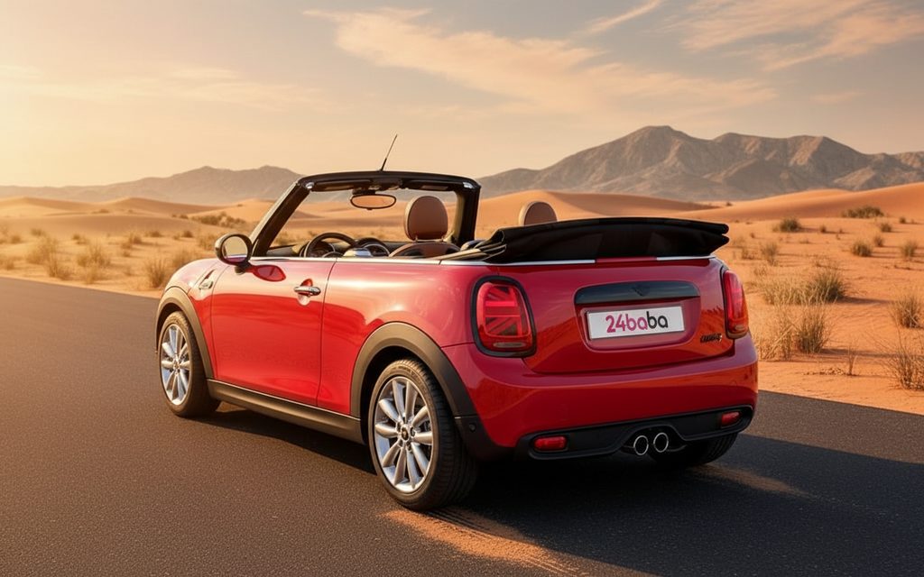 Mini Cooper 2023 Red rear view showing taillights – rental in Dubai
