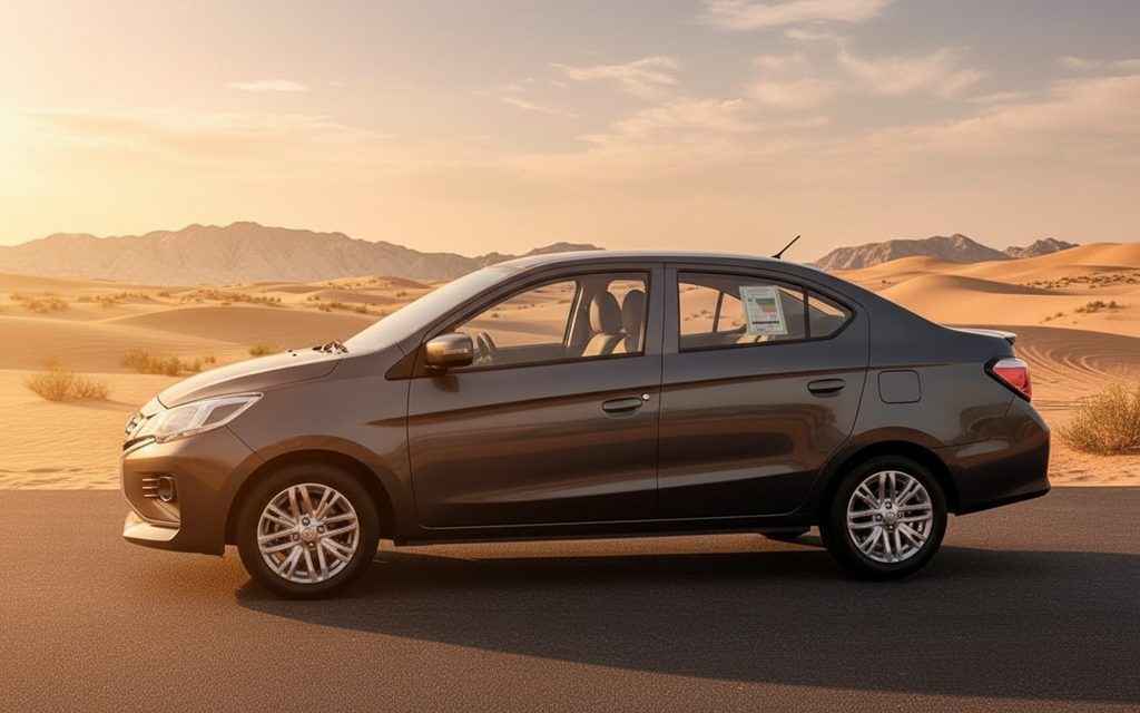 Mitsubishi Attrage 2024 Dark Gray side profile – rental in Dubai