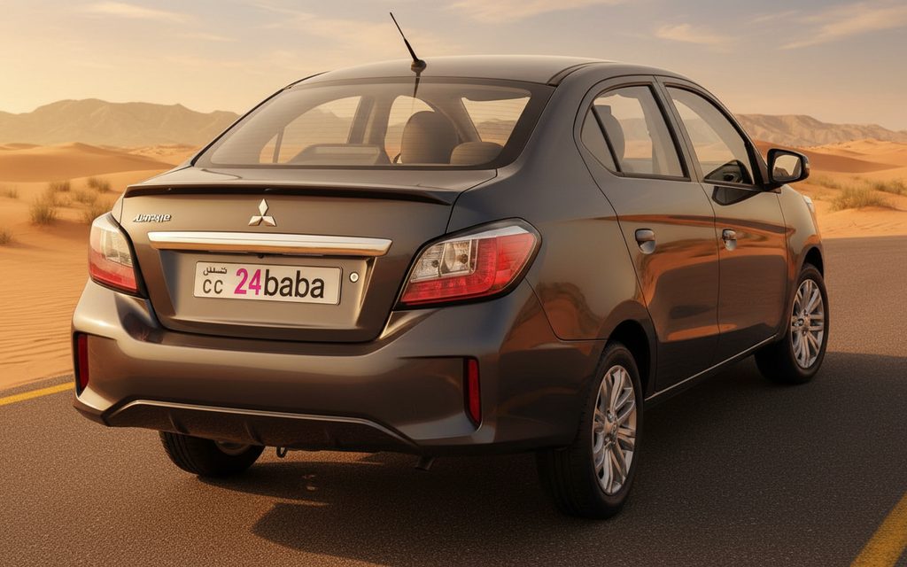 Mitsubishi Attrage 2024 Dark Gray rear view showing taillights – rental in Dubai