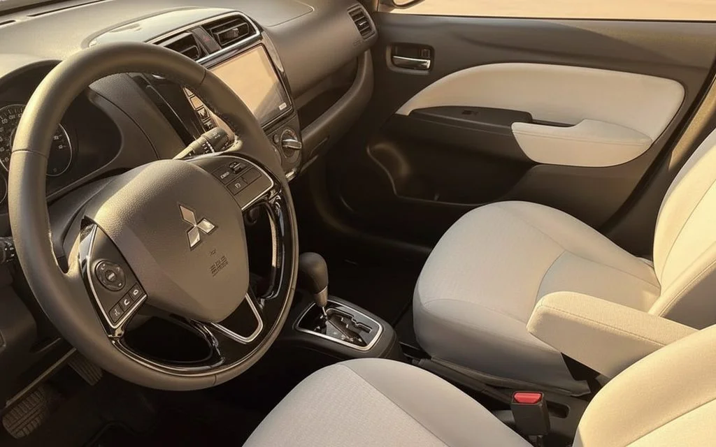 Mitsubishi Attrage 2024 interior view showing trim – rental in Dubai