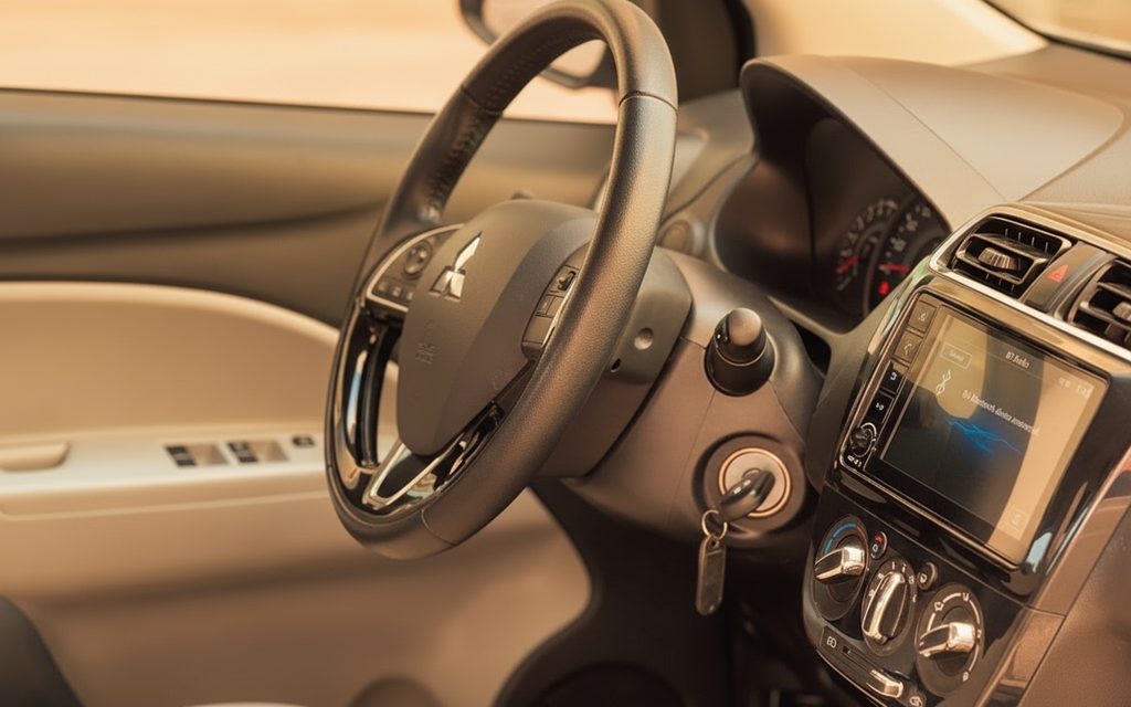 Mitsubishi Attrage 2023 interior view showing trim – rental in Dubai