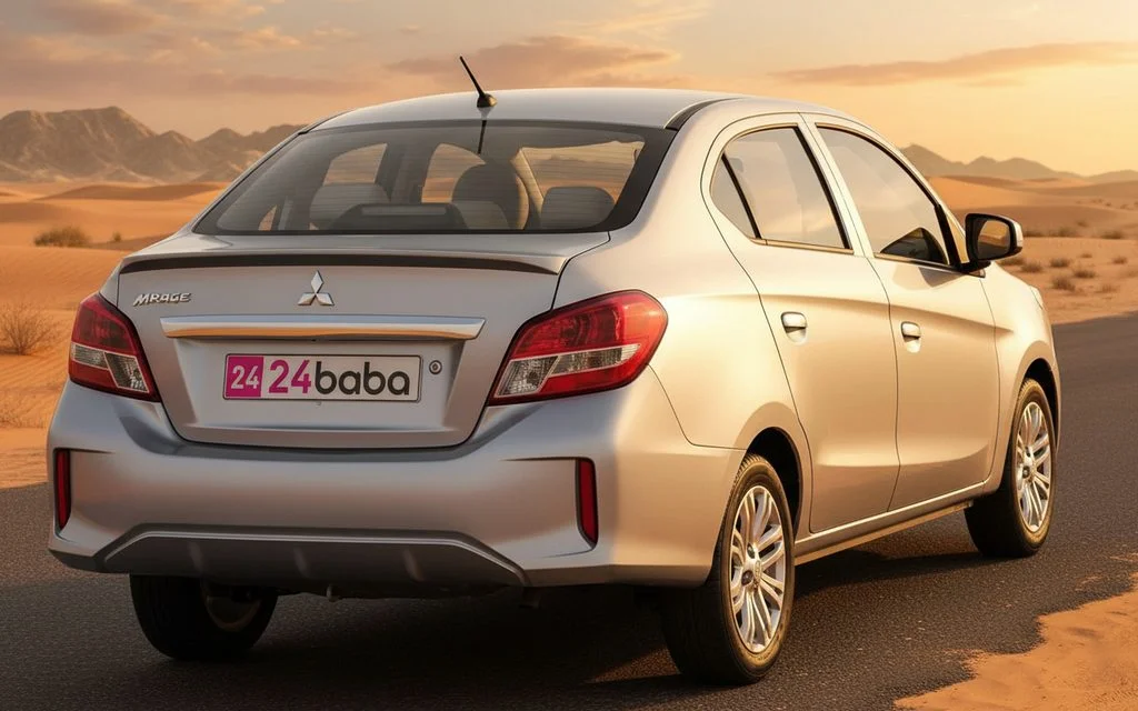 Mitsubishi Attrage 2023 Silver rear view showing taillights – rental in Dubai