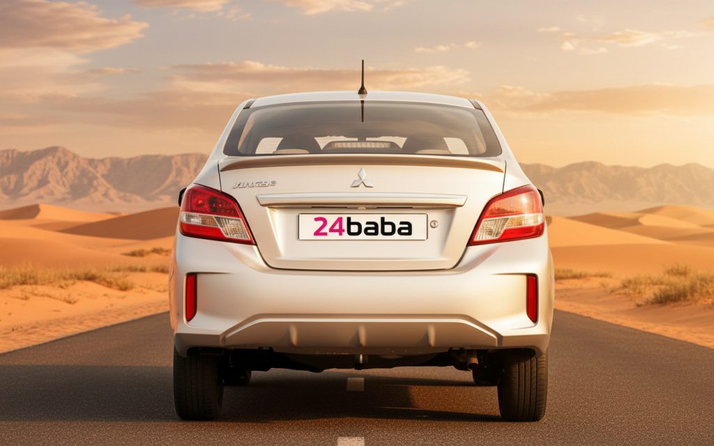 Mitsubishi Attrage 2025 Silver rear view showing taillights – rental in Dubai