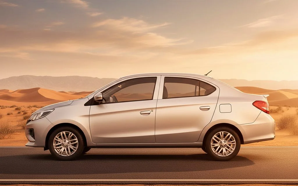 Mitsubishi Attrage 2025 Silver side profile – rental in Dubai