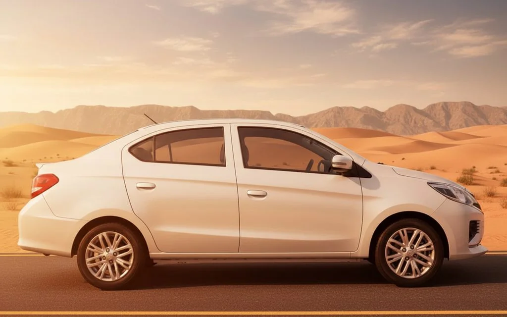 Mitsubishi Attrage 2021 White side profile – rental in Dubai