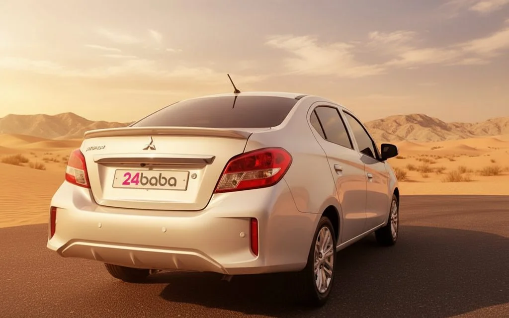 Mitsubishi Attrage 2021 White rear view showing taillights – rental in Dubai