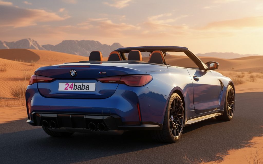 Bmw M4 2025 Blue rear view showing taillights – rental in Dubai