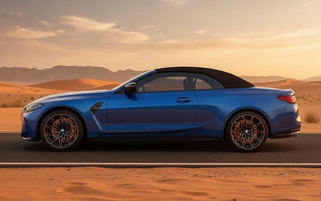 Bmw M4 2025 Blue side profile – rental in Dubai