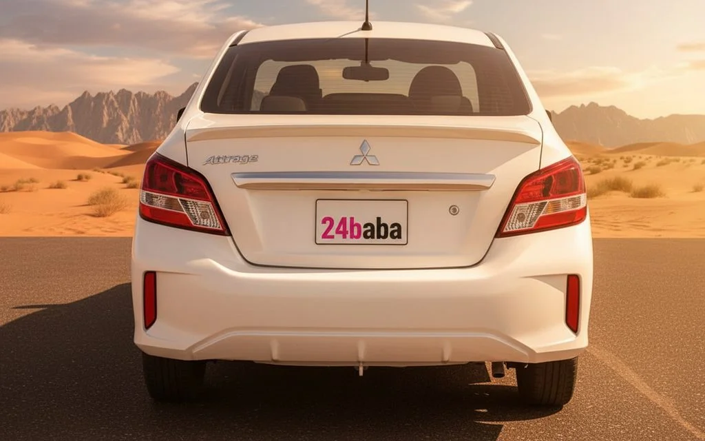 Mitsubishi Attrage 2022 White rear view showing taillights – rental in Dubai