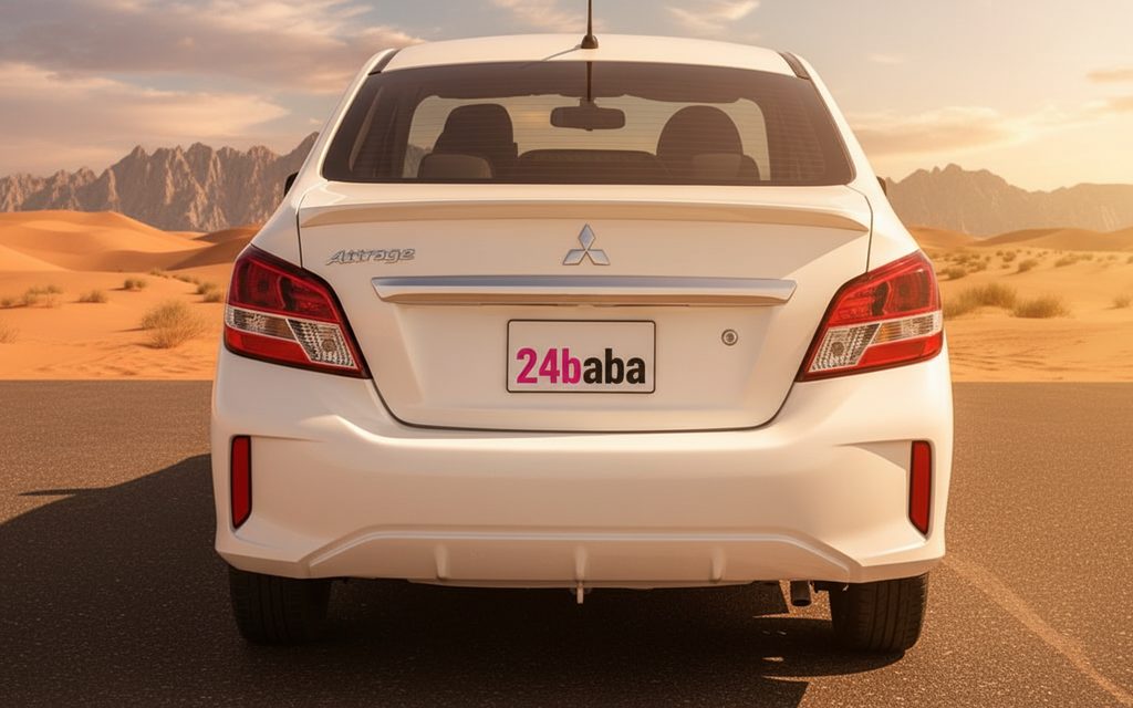 Mitsubishi Attrage 2022 White rear view showing taillights – rental in Dubai