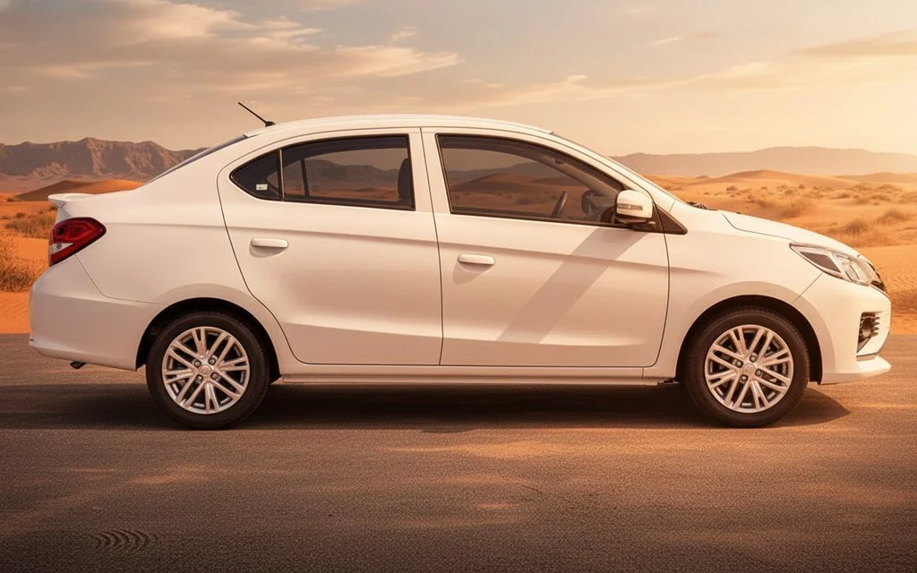 Mitsubishi Attrage 2022 White side profile – rental in Dubai