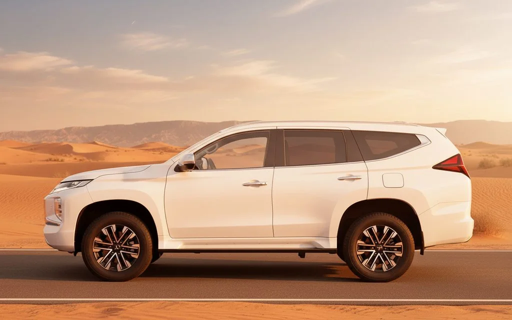 Mitsubishi Montero 2022 White side profile – rental in Dubai