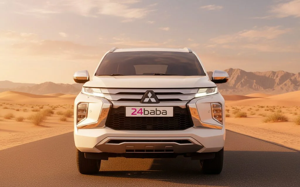 Mitsubishi Montero 2022 White front view with headlights – rental in Dubai