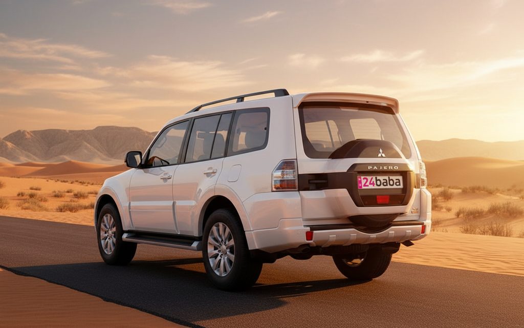 Mitsubishi Pajero 2022 White rear view showing taillights – rental in Dubai