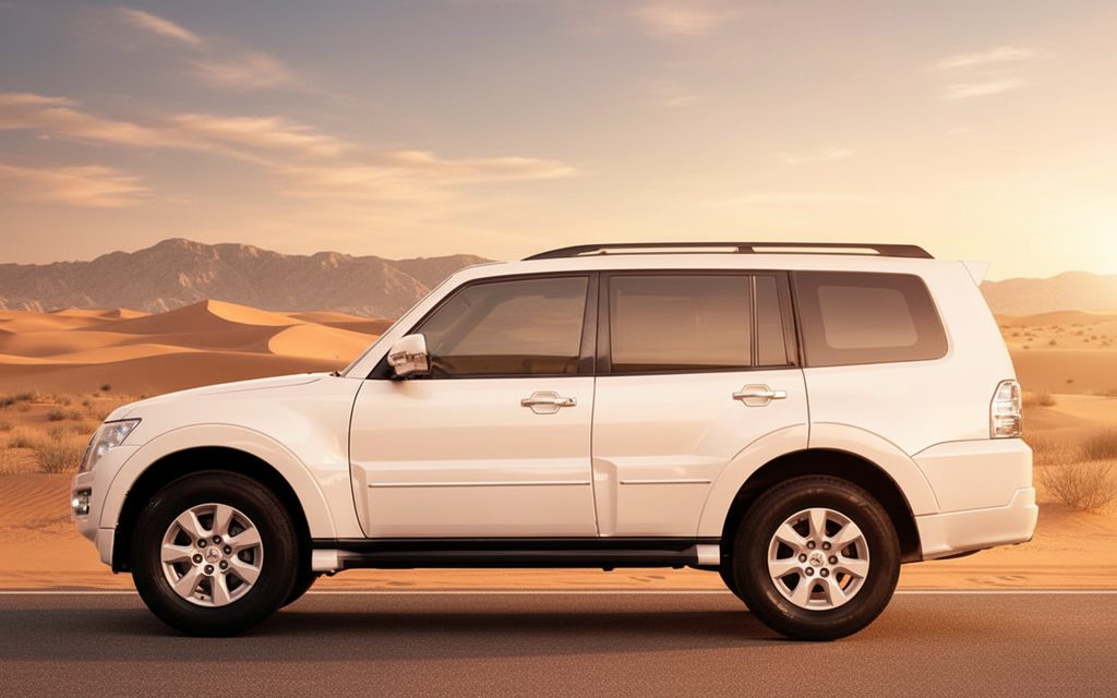 Mitsubishi Pajero 2022 White side profile – rental in Dubai