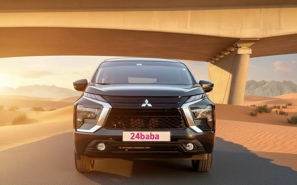 Mitsubishi Xpander 2024 Black front view with headlights – rental in Dubai