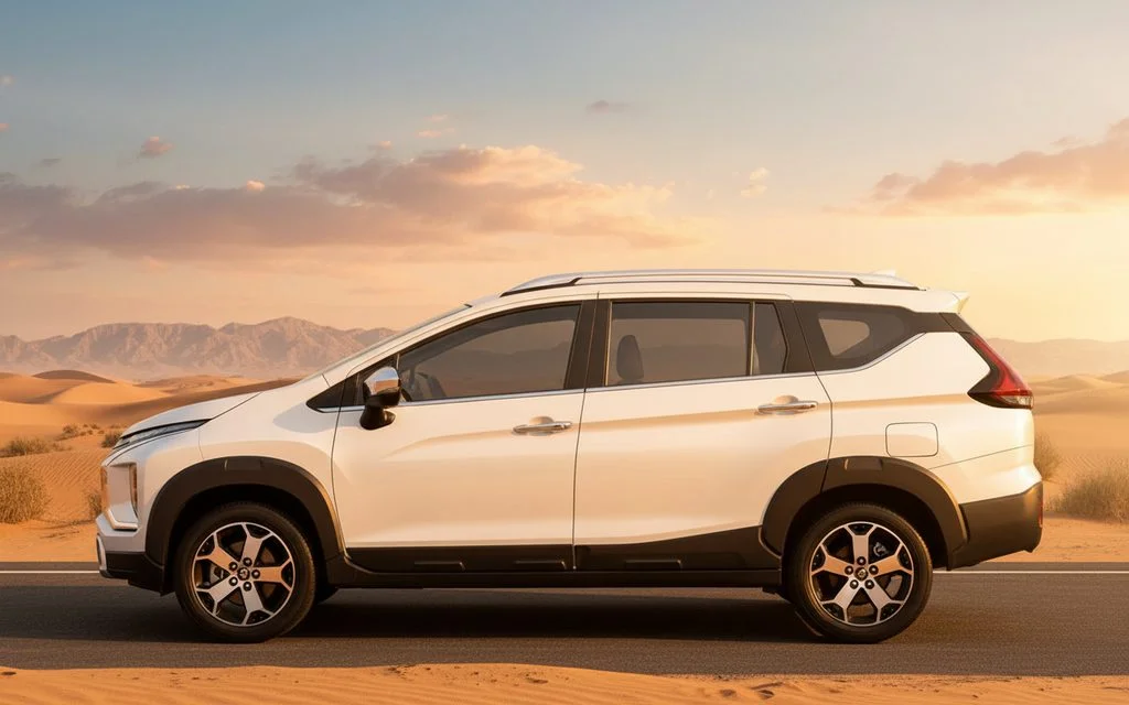 Mitsubishi Xpander 2023 White side profile – rental in Dubai