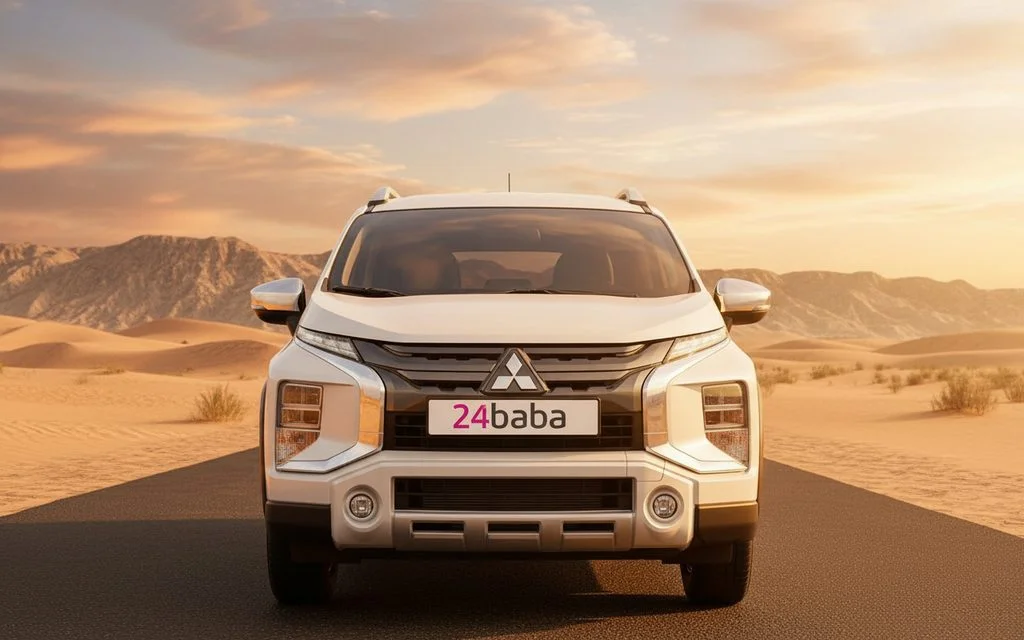 Mitsubishi Xpander 2023 White front view with headlights – rental in Dubai
